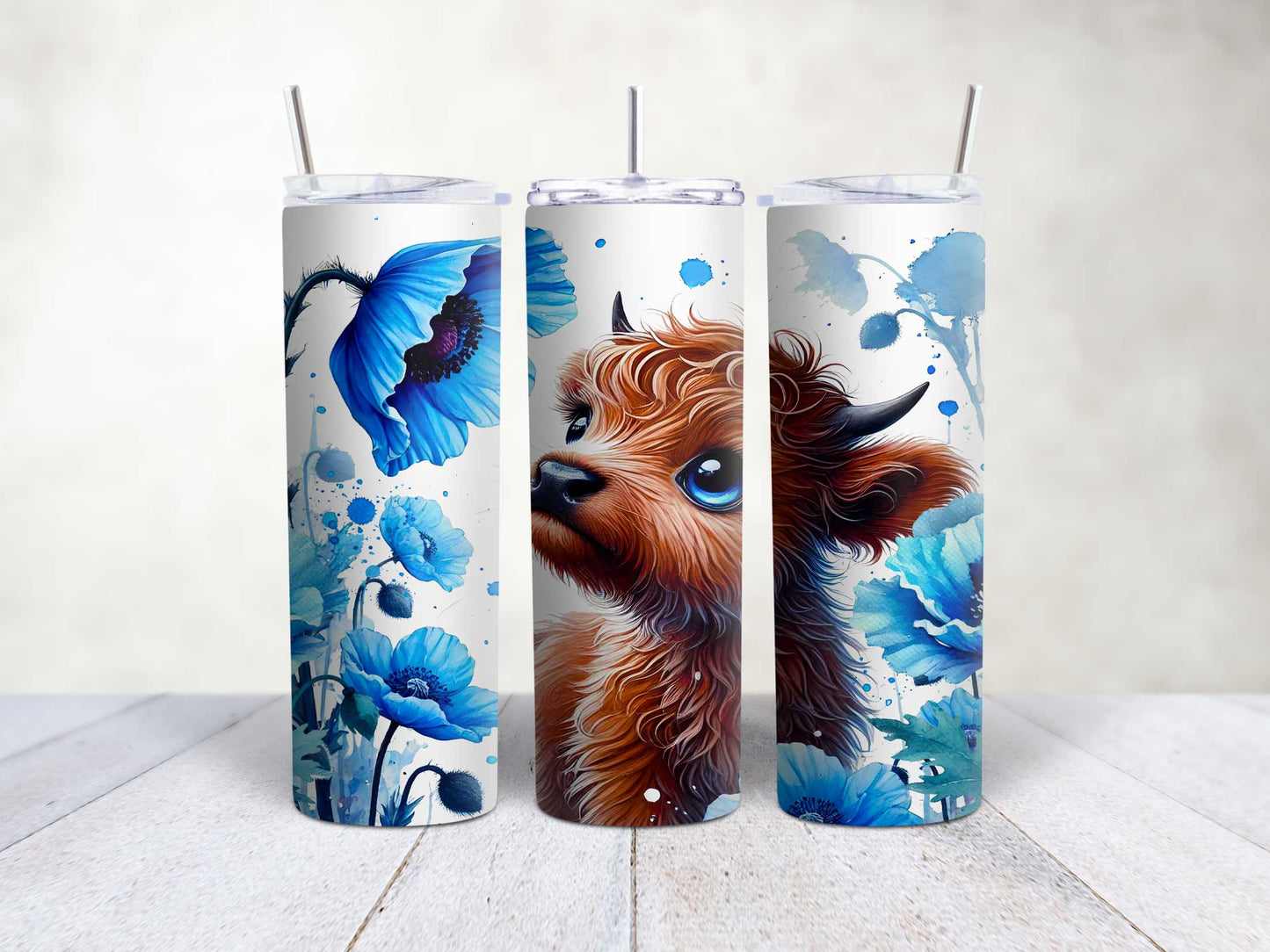 Blue Flower Highland Cow