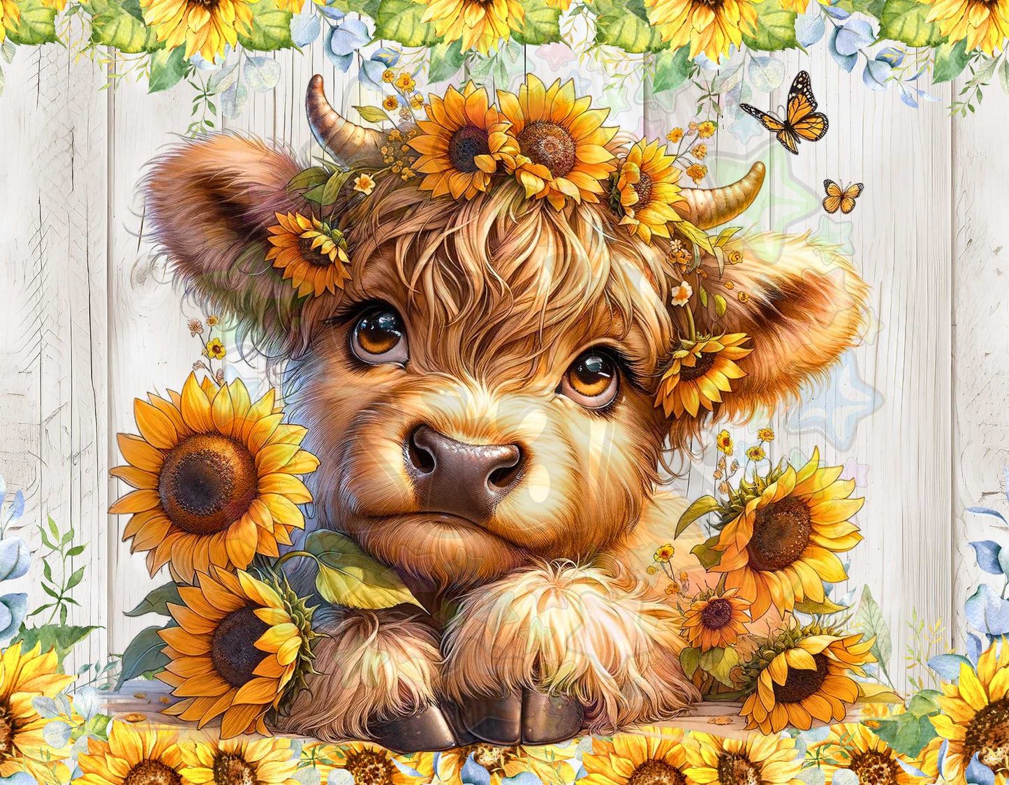 Sunflower Highland Cow