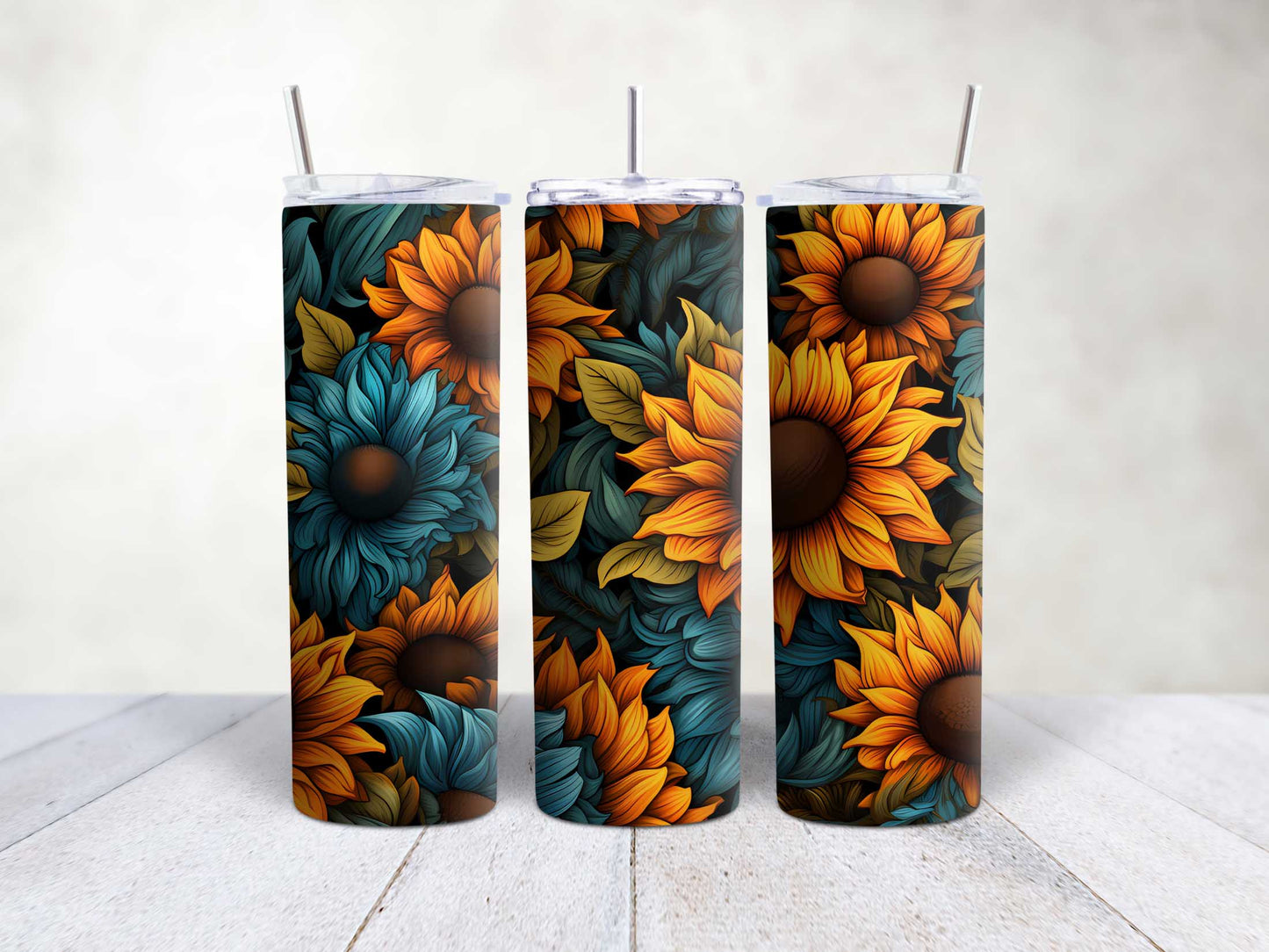 Teal Gold Flowers