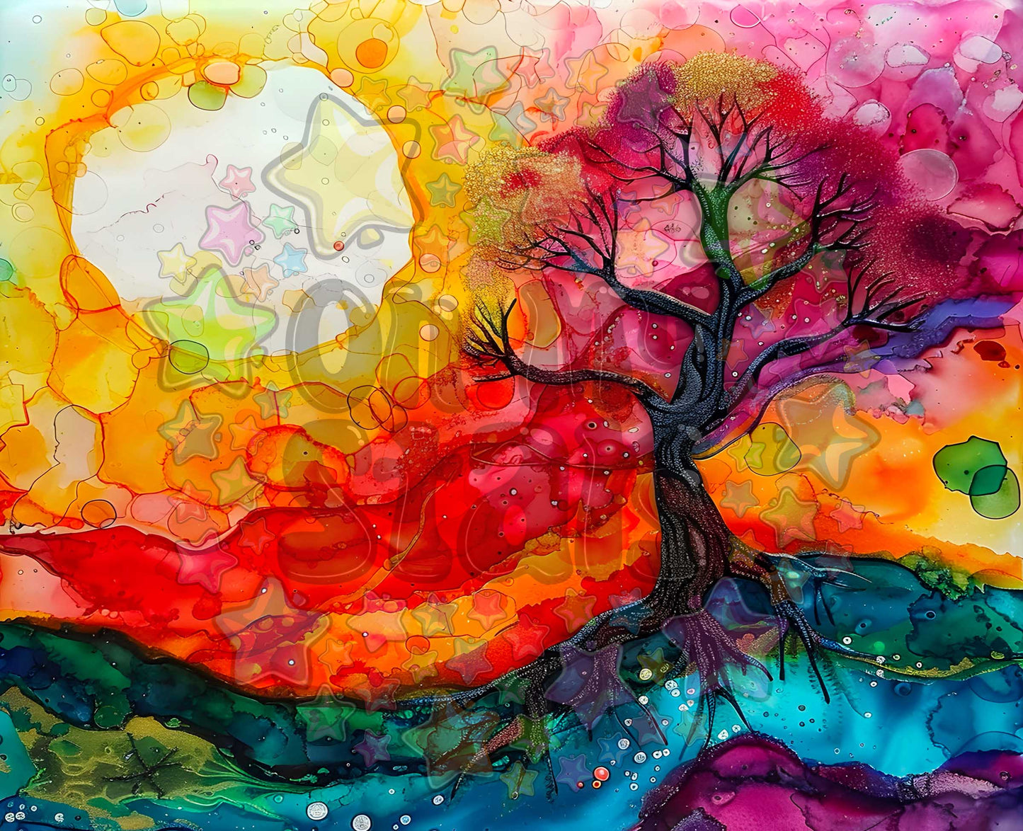 Black Spotted Alcohol Ink Tree