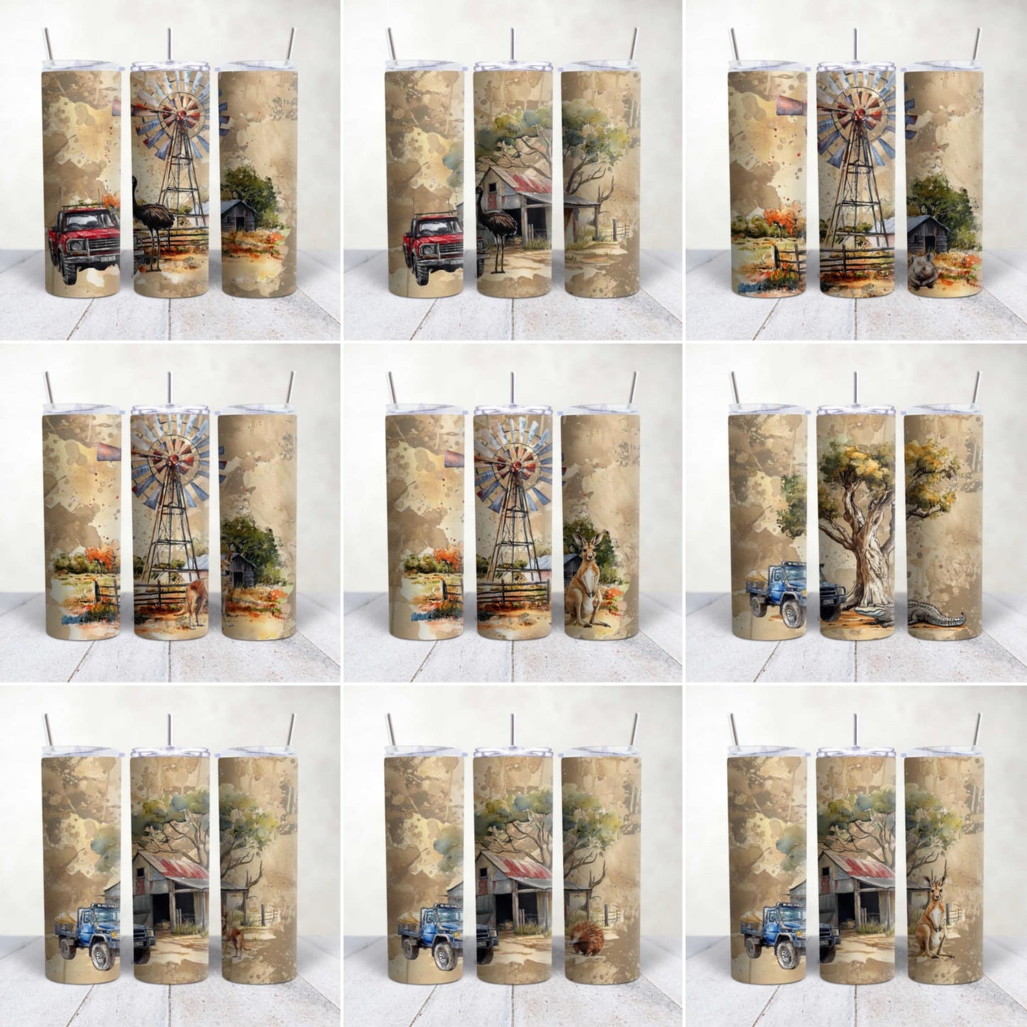 10pc Aussie Outback 20oz Tumbler Sublimation Pack
