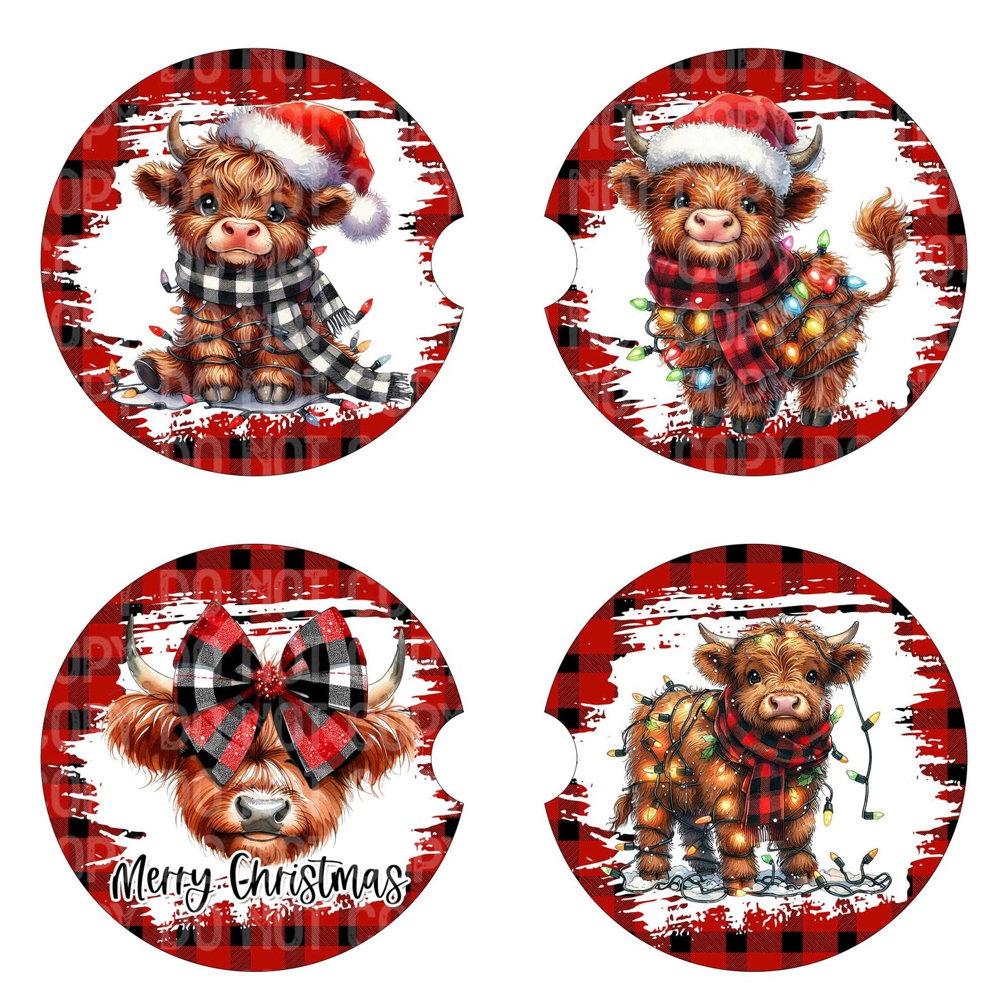 8pk Highland Christmas Car Coaster