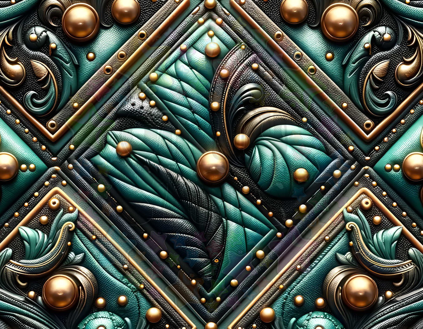 Aqua and Gold Leather Look