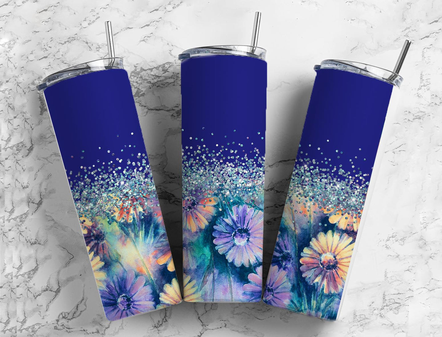 Blue Flowers Glitter