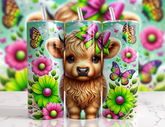 Pink and Lime Highland Cow