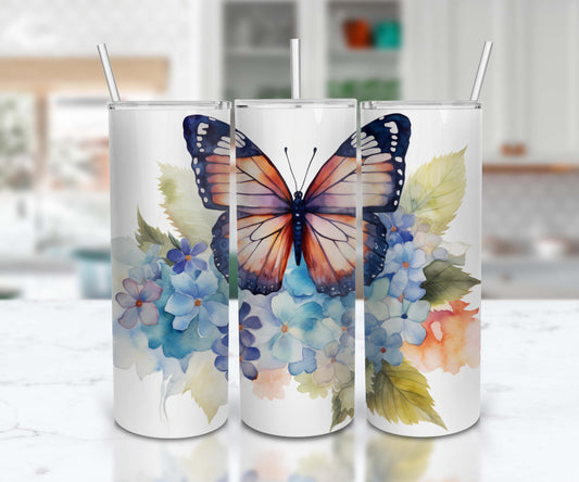 Monarch Butterfly Blue Flowers