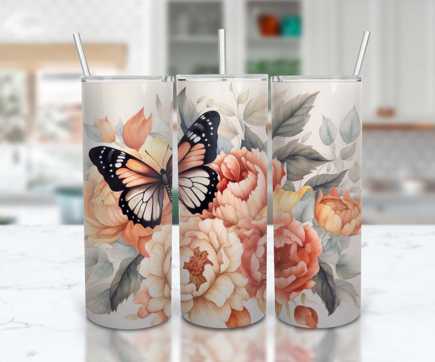 Monarch Butterfly Peach Flowers
