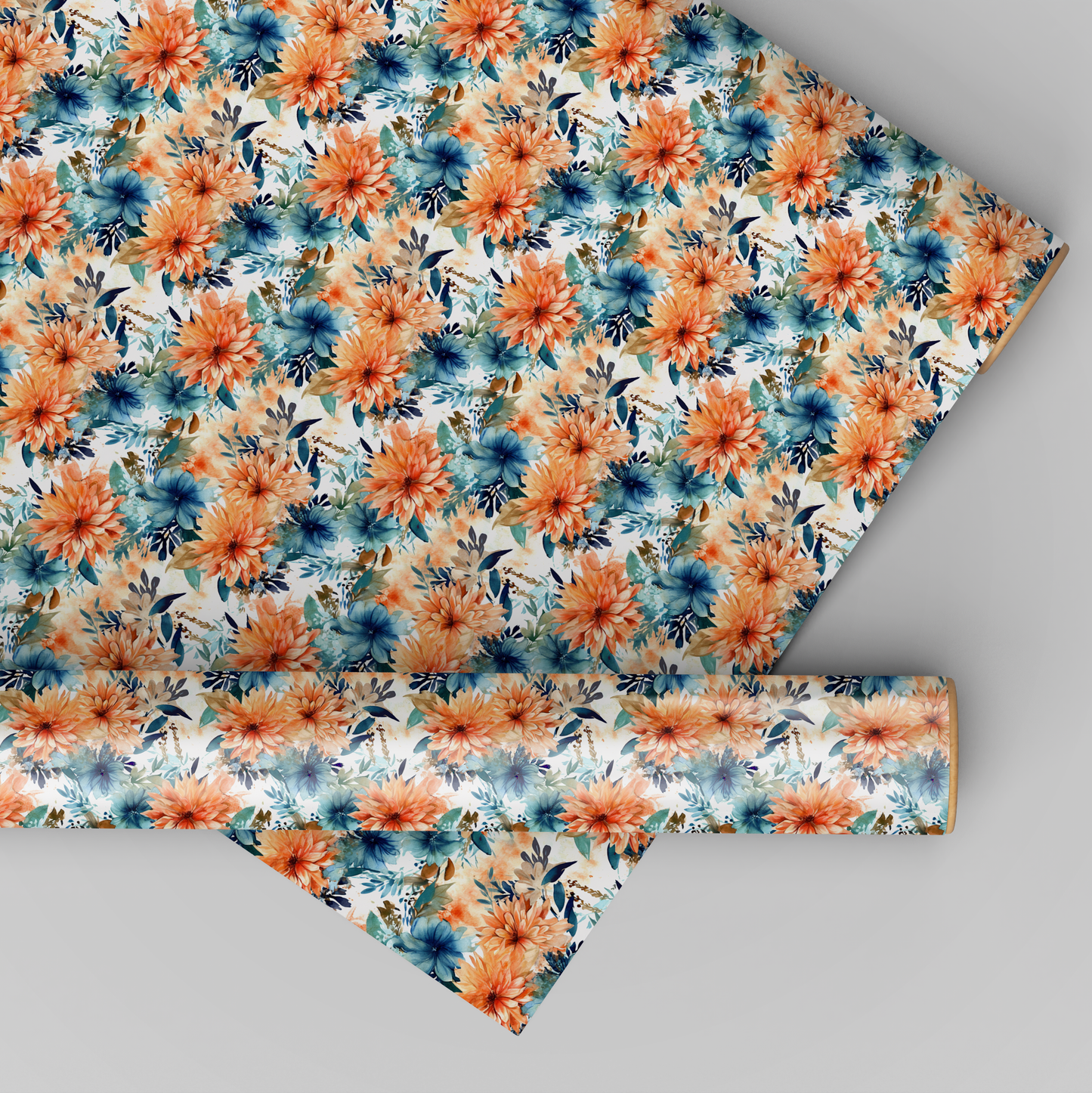 Blue Navy & Orange Flowers