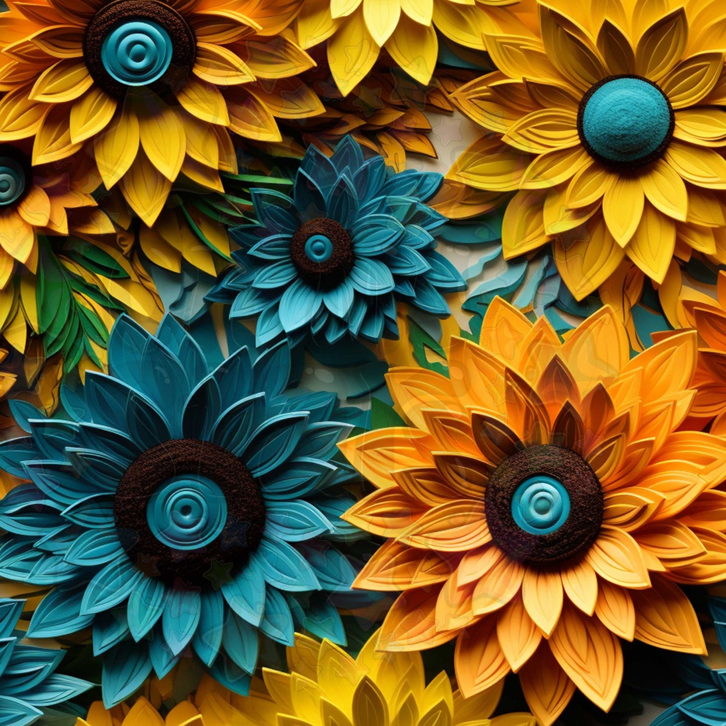 3D Green and Gold Flowers