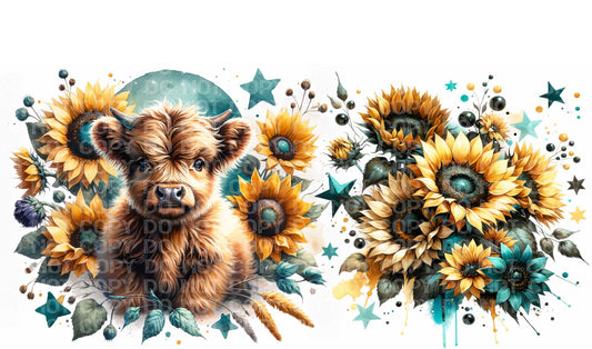 Highland Cow Teal Moon