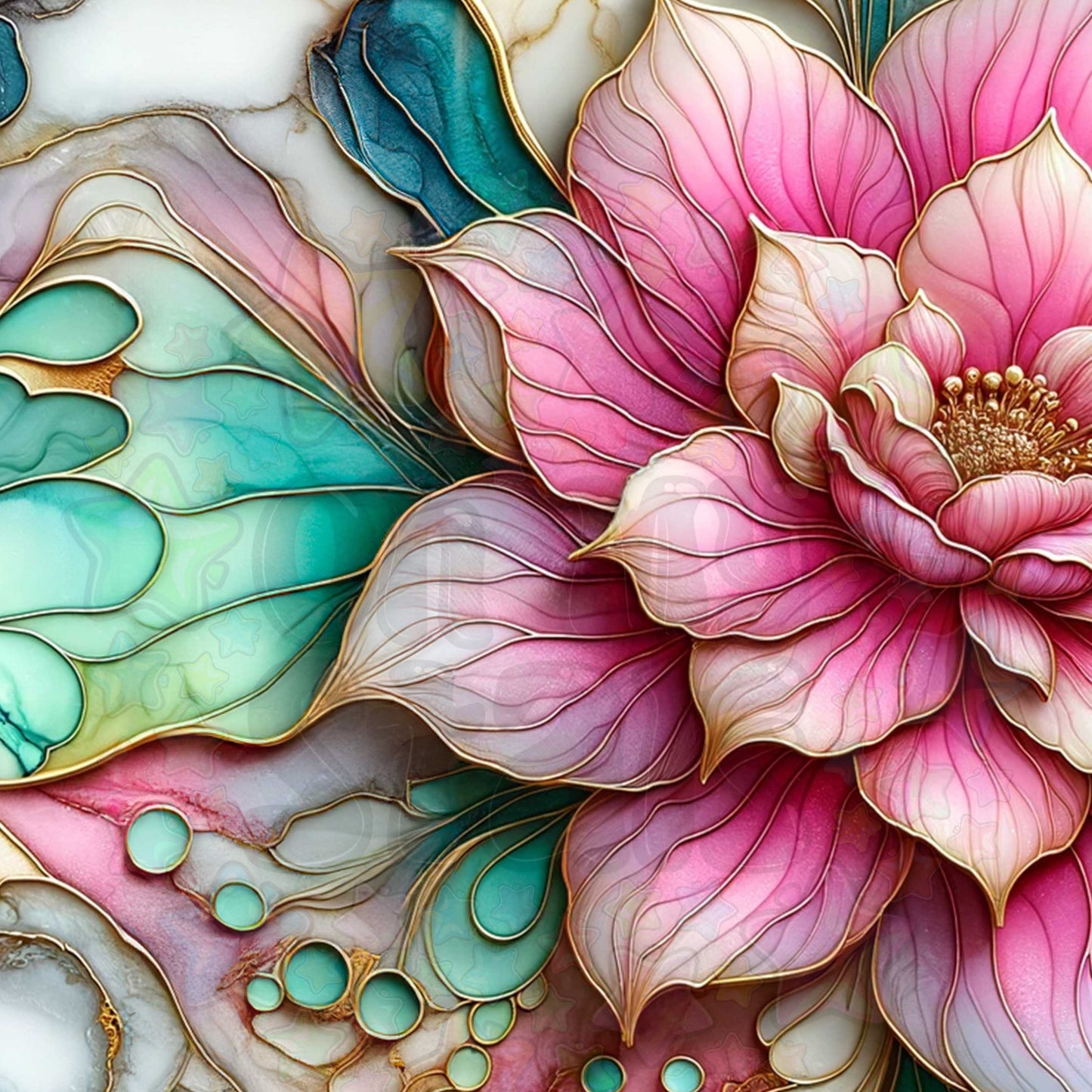 Pink and Aqua Corner Flowers