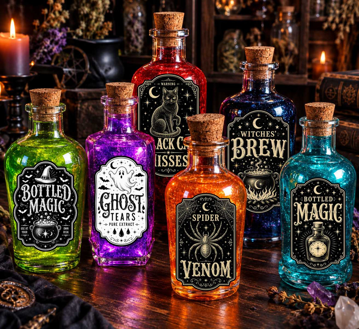 Vintage Potion Labels 6pk BnW