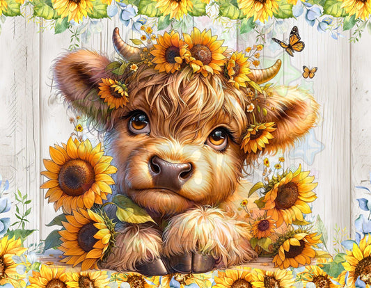 Sunflower Highland Cow