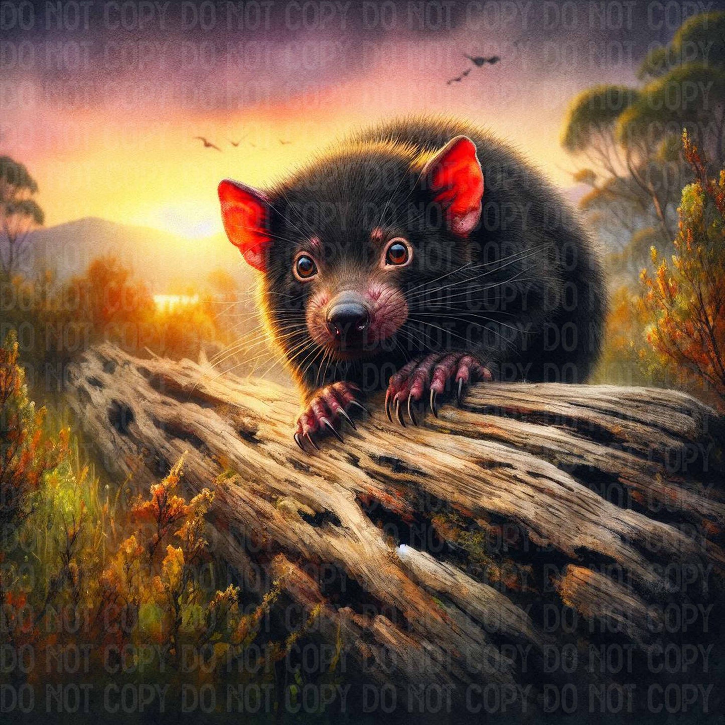 Tasmanian Devil over a Log