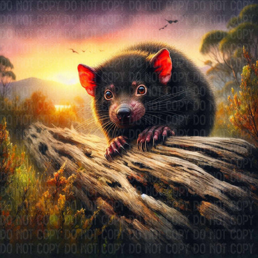 Tasmanian Devil over a Log
