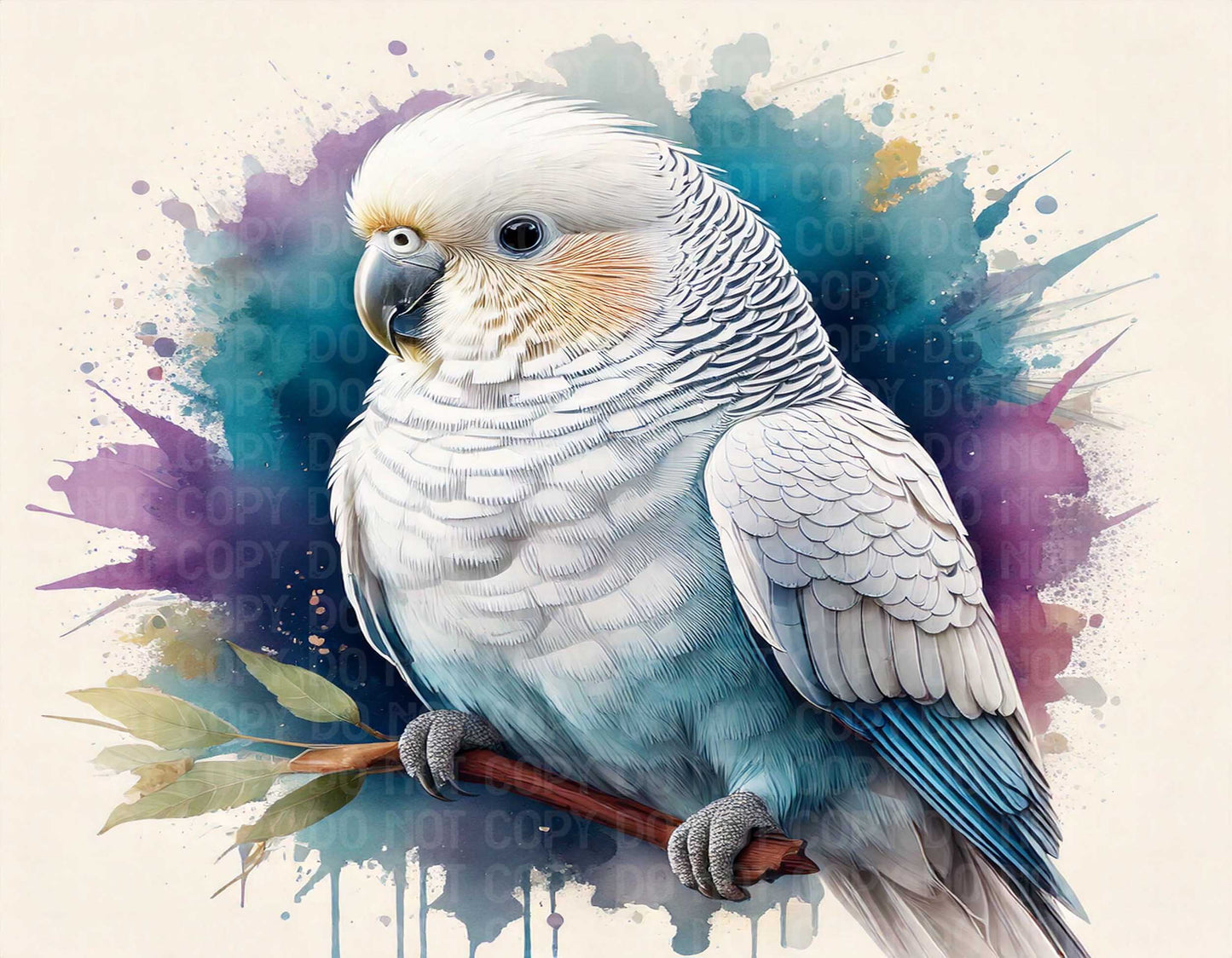 White Budgie Teal Background