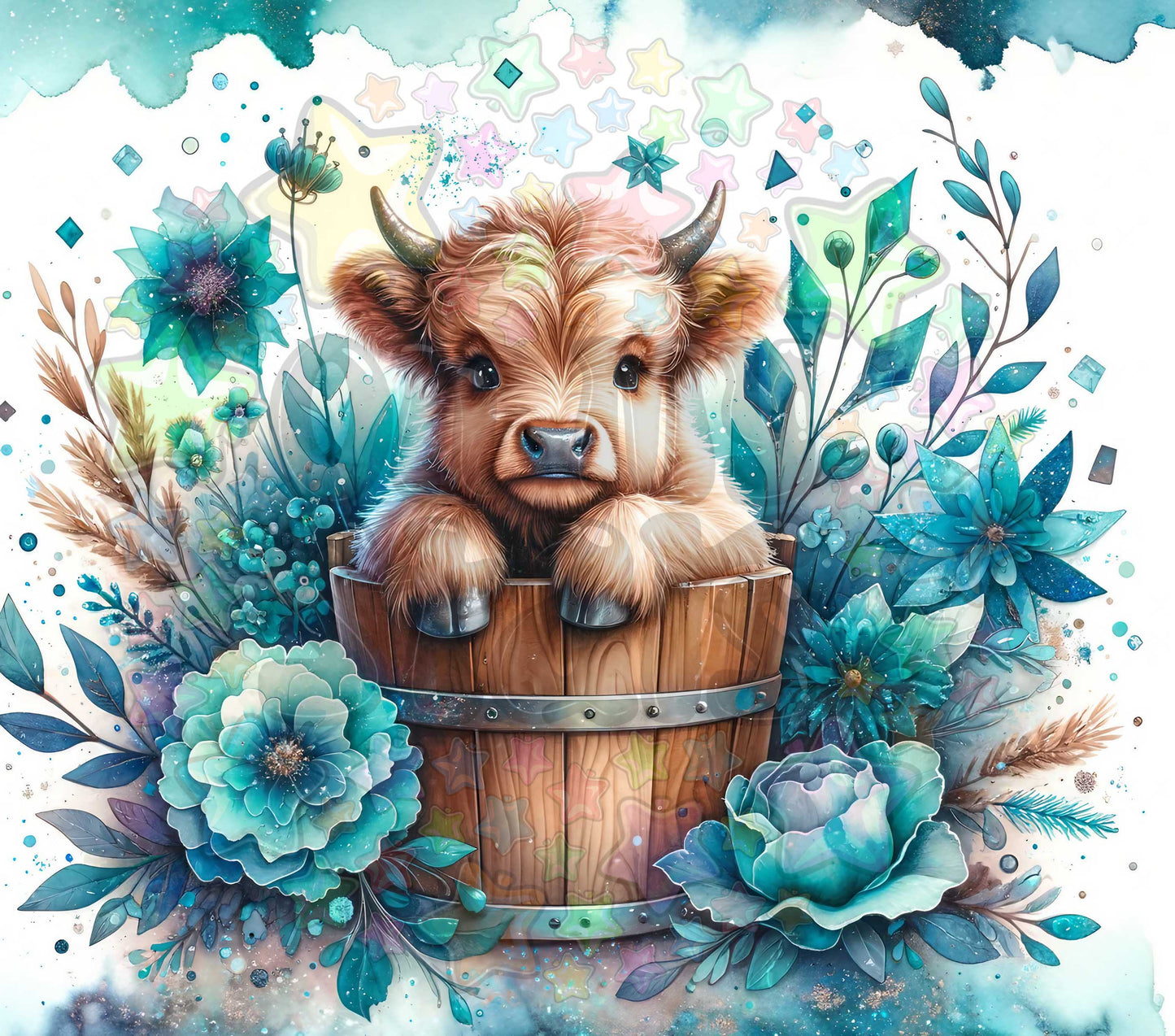 Highland Cow Blue Bucket