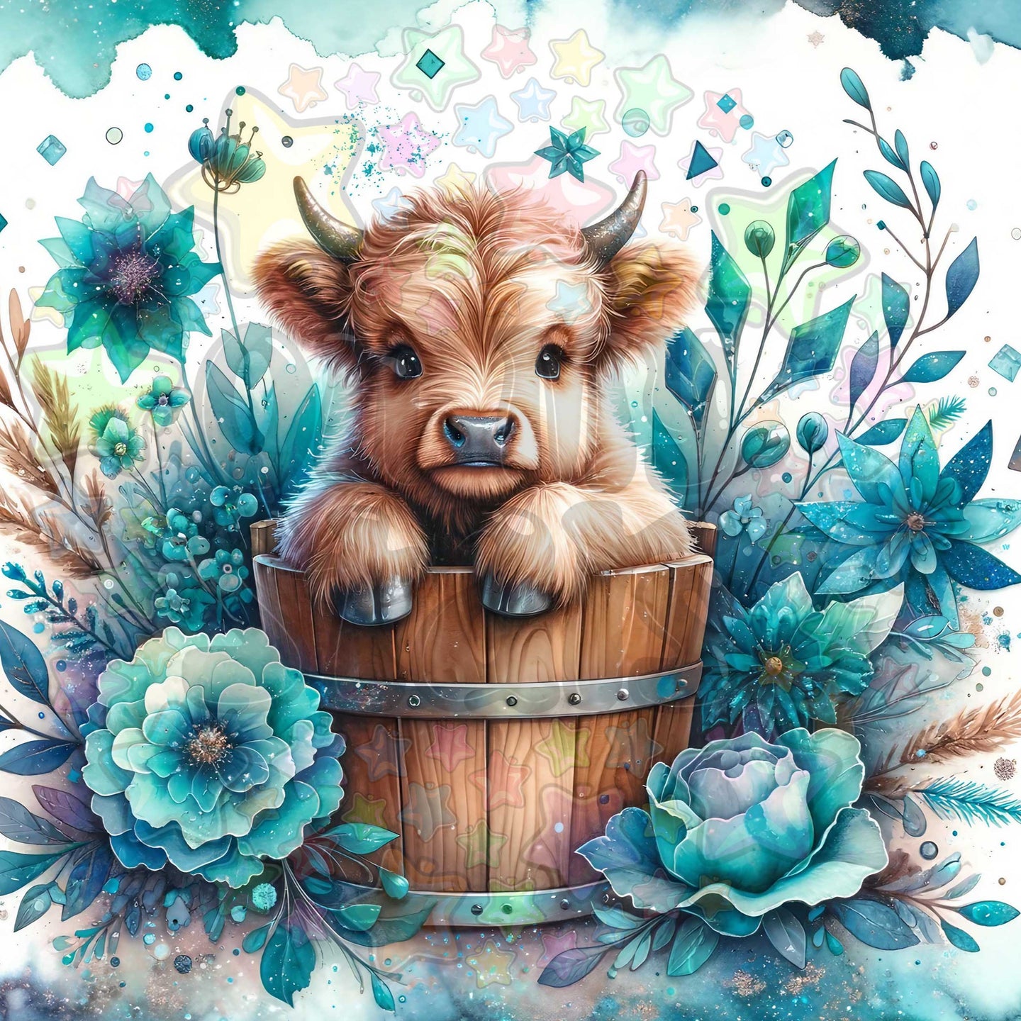 Highland Cow Blue Bucket