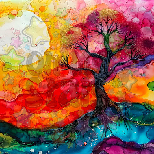 Black Spotted Alcohol Ink Tree