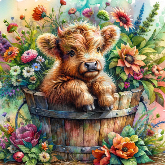 Highland Cow Flower Bucket