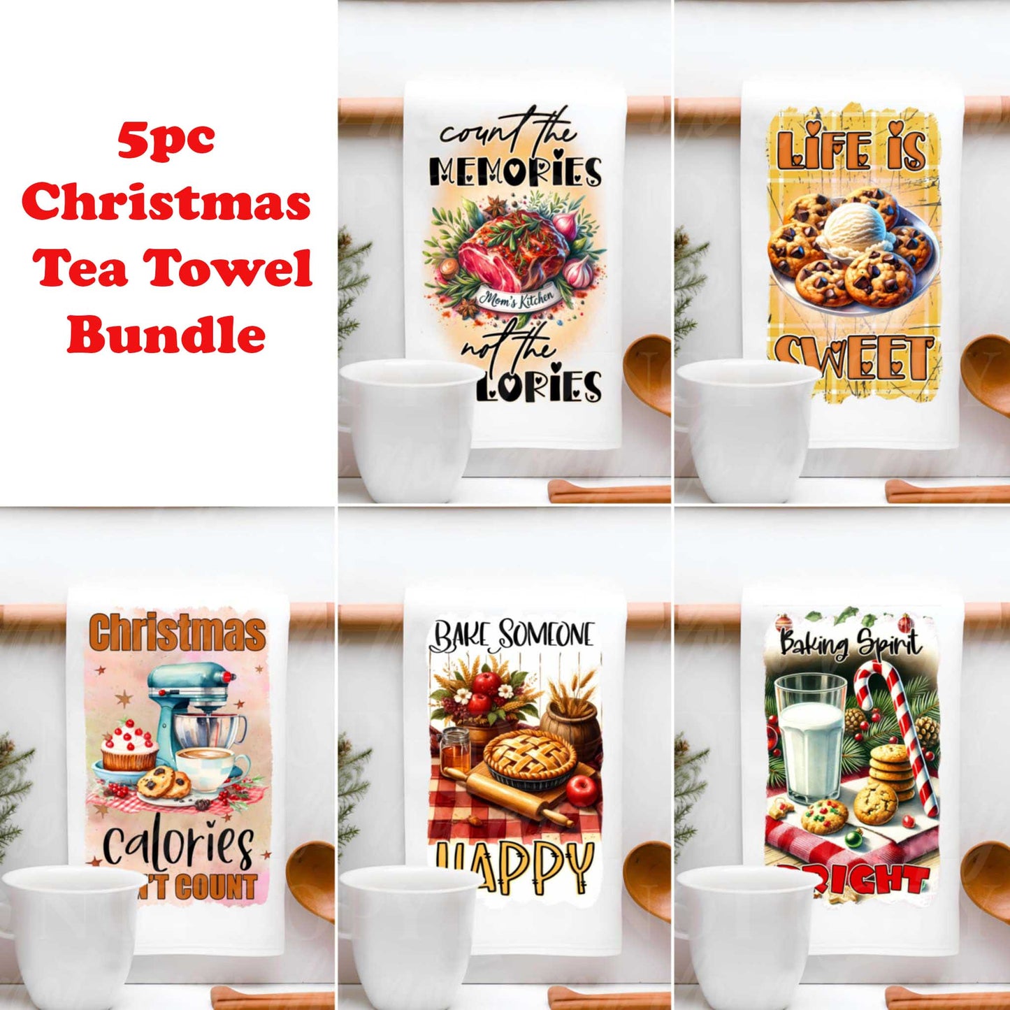 5pc Christmas Tea Towel Bundle